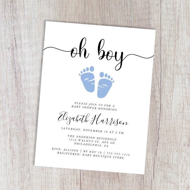 Postal De Invitación Oh Boy Blue Baby Shower (Subido por el creador)
