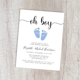 Postal De Invitación Oh Boy Blue Feet Parejas Baby Shower