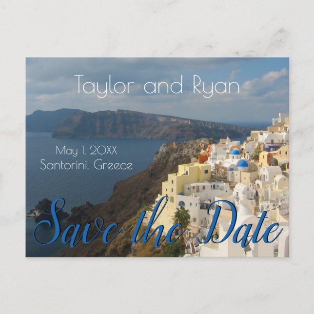 Postal De Invitación Oia, Santorini brilla bajo el sol de la tarde. (Anverso)