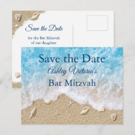 Postal De Invitación Olas de Playa Azul Bat Mitzvah Guardar la Fecha