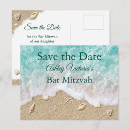 Postal De Invitación Olas de Playa Turquesa Bat Mitzvah Salvar la Fecha