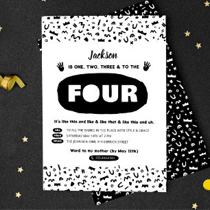 Postal De Invitación One Two Three y To the Four, 90s Hip Hop Cumpleaño