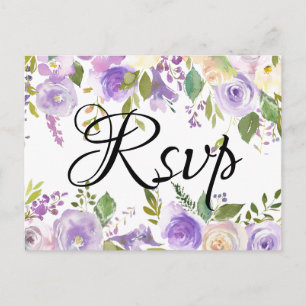 Postal De Invitación Opciones de comida para RSVP de boda floral púrpur