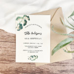 Postal De Invitación Orgullo blanco elegante guión verde cumpleaños sim<br><div class="desc">Delante: un elegante fondo blanco decorado con simples hojas de ginkgo dorado. Personalice y agregue su nombre y detalles del fiesta.</div>