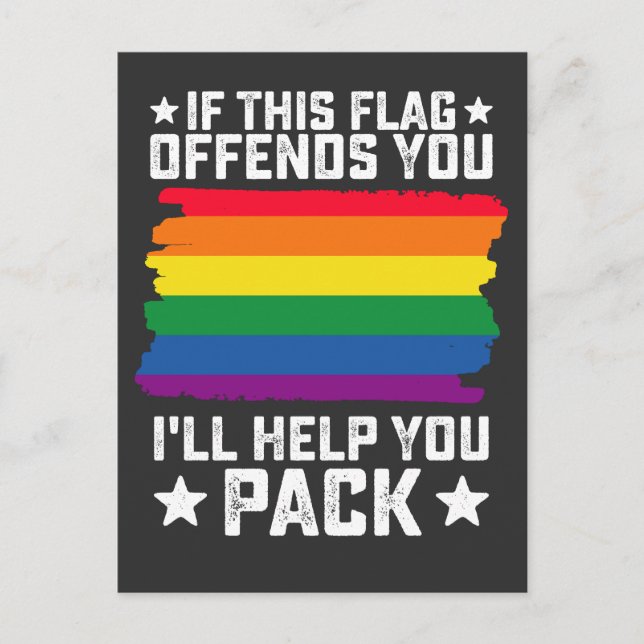 Postal De Invitación Orgullo LGBT Si esta bandera te ofende te ayudaré (Anverso)