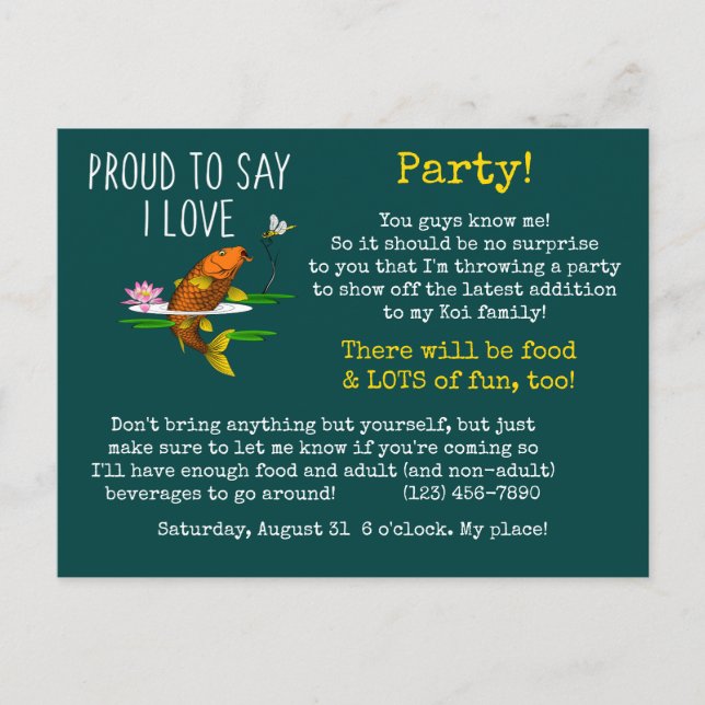 Postal De Invitación ¡Orgulloso de decir que amo a Koi! (Anverso)