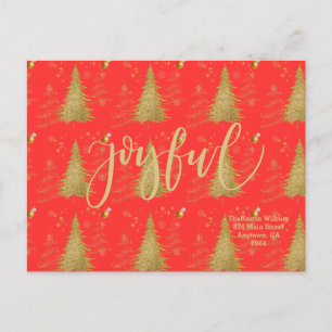 Postal De Invitación Oro ALEGRÍA en Fiesta de Navidad Rojo 