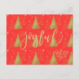 Postal De Invitación Oro ALEGRÍA en Fiesta de Navidad Rojo 