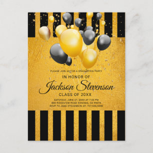 Postal De Invitación Oro moderno en fiesta de graduación de franjas neg