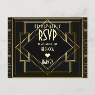 Postal De Invitación oro negro vintage grandes gatsby boda RSVP