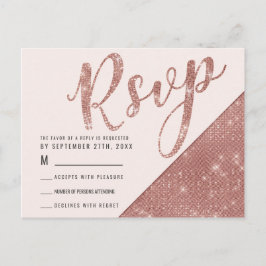 Postal De Invitación Oro Rosa Faux Brillante Purpurina Lentejuela RSVP