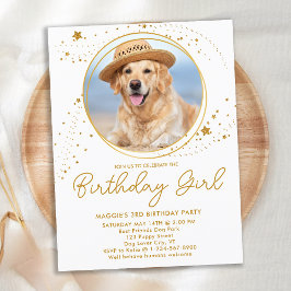 Postal De Invitación Oro Stars Mascota personalizado Foto de perro Cump