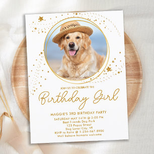 Postal De Invitación Oro Stars Mascota personalizado Foto de perro Cump