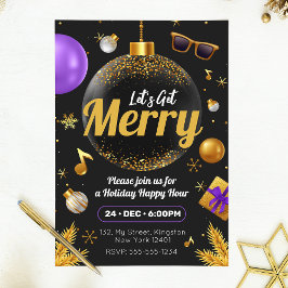 Postal De Invitación Oro y Púrpura Divirtámonos Navidad Diversión