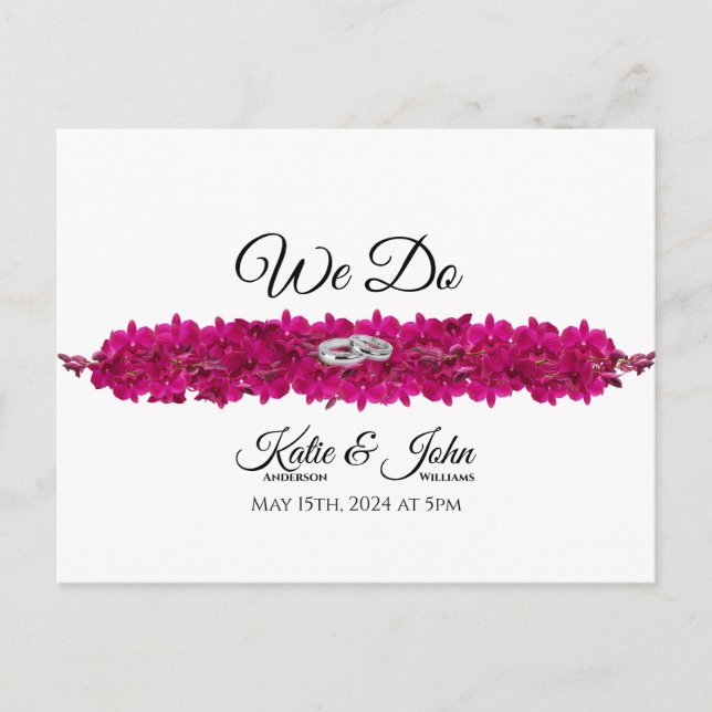 Postal De Invitación Orquídeas de Fuchsia sobre la boda blanca RSVP (Anverso)