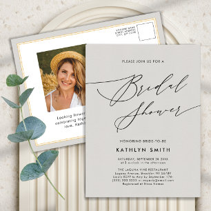 Postal De Invitación Oscuro Gray Bridal Shower Minimalista guión elegan