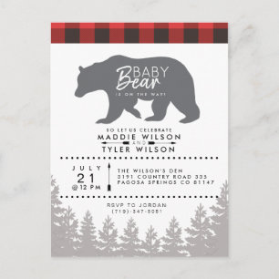 Postal De Invitación Oso Bebé Baby Shower Rústico Leñador