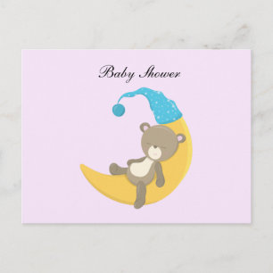 Postal De Invitación Oso bebé de dibujos animados durmiendo en la luna 