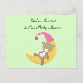 Postal De Invitación Oso bebé de dibujos animados durmiendo en la luna 