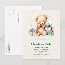 Postal De Invitación Oso de peluche con regalo de Navidad
