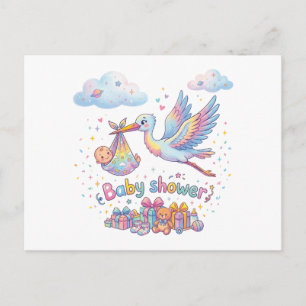 Postal De Invitación Oso de peluche y pájaro Arte para baby shower