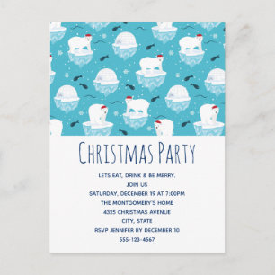 Postal De Invitación Osos polares lindos con sombreros de Santa en la f