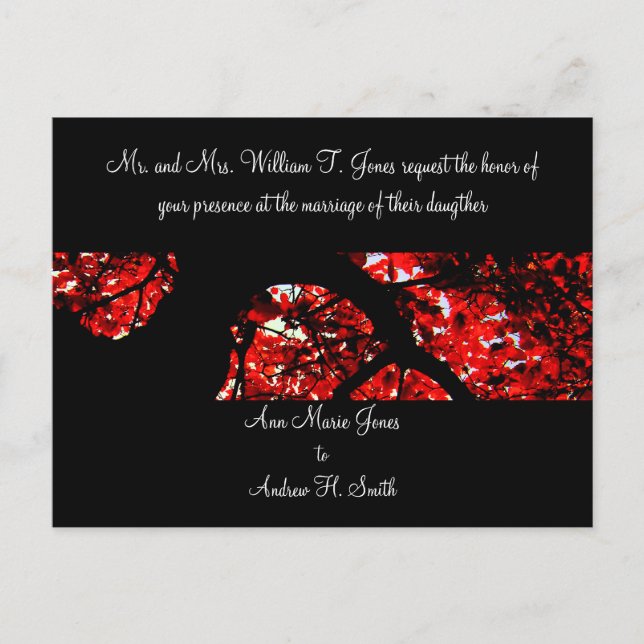 Postal De Invitación Otoño Elegante Boda de árbol de hojas rojas (Anverso)