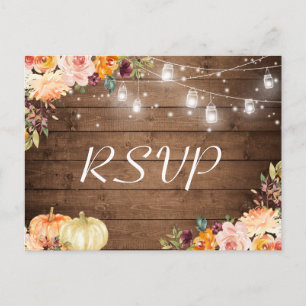Postal De Invitación Otoño Floral Mason Jar ilumina matrimonio rústico 