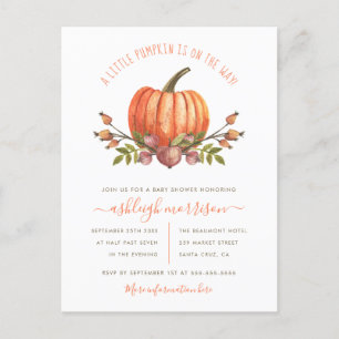 Postal De Invitación Otoño neutral Baby Shower de la calabaza del