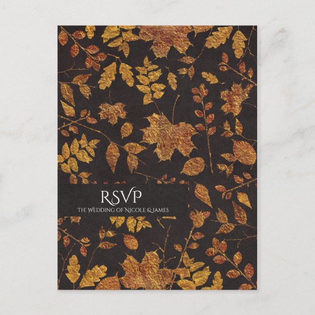 Postal De Invitación Otoño Rustic Golden Leaves Elegante Boda RSVP (Anverso)