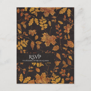 Postal De Invitación Otoño Rústico Hojas Doradas Elegante RSVP Boda