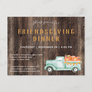 Postal De Invitación Otoño Rústico Recoger Calabazas Cena de Acción de 