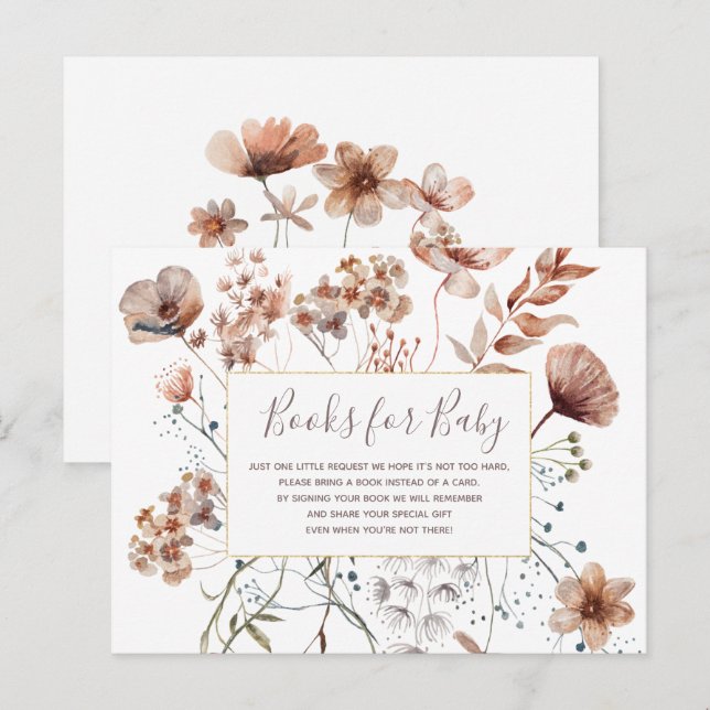 Postal De Invitación Otoño Wildflowers Books para el bebé (Anverso / Reverso)