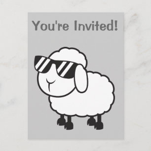 Postal De Invitación Oveja Blanca en Dibujos Animados de Gafas de Sol