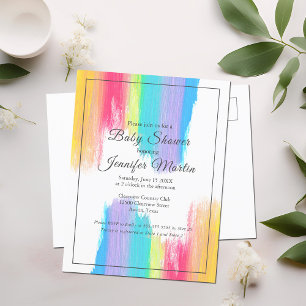 Postal De Invitación Paint Rainbow Watercolor Paint Strokes Baby Shower