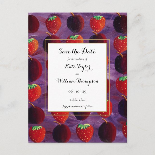 Postal De Invitación País de Frutas Rojas Salva la Fecha (Anverso)