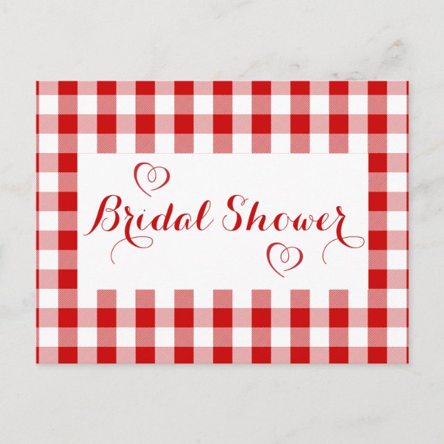 Postal De Invitación País Rojo Gingham Plaid Rustic Bridal Shower (Anverso)