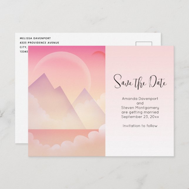 Postal De Invitación Paisaje de la montaña Pastel Dreamy Save the Date (Anverso / Reverso)
