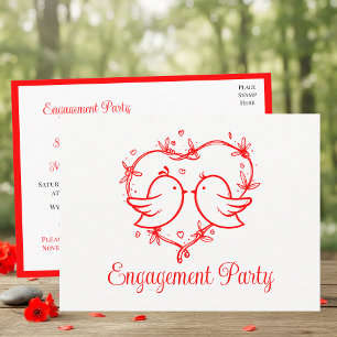 Postal De Invitación Pajaritos Caprichosos Boho Corazón Rojo Despedida 