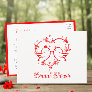 Postal De Invitación Pajaritos Caprichosos Boho Corazón Rojo Despedida 