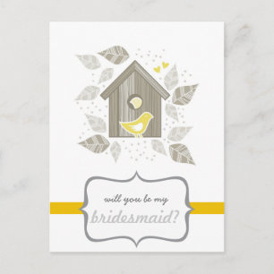 Postal De Invitación pájaros amarillos en casa mi dama de honor