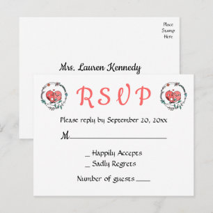 Postal De Invitación Pájaros de amor Floral Rosa Verano Aves Boda RSVP 