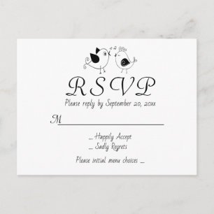 Postal De Invitación Pájaros de amor RSVP Boda de pájaros negros y blan