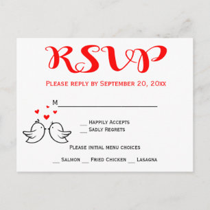 Postal De Invitación Pájaros de amor RSVP rojos Fiesta de boda Pájaros