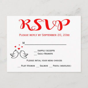 Postal De Invitación Pájaros de amor RSVP rojos para bodas