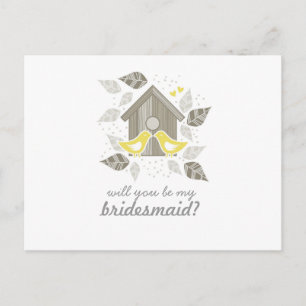 Postal De Invitación pájaros de besos amarillos mi dama de honor horizo