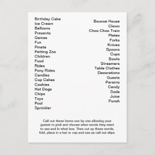 Postal De Invitación Palabras de la fiesta de cumpleaños de Bingo Card