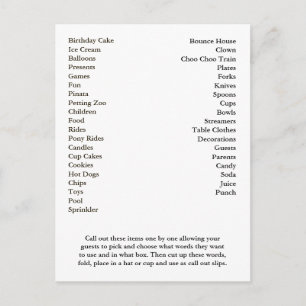 Postal De Invitación Palabras de la fiesta de cumpleaños de Bingo Card