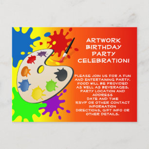 Postal De Invitación Paleta de Pintura de Arte Colorida Fiesta de Cumpl
