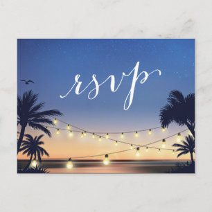 Postal De Invitación Palm Beach String Luces Verano Sunset RSVP Respues